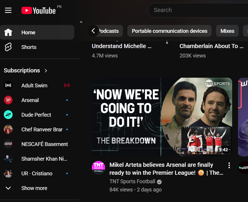 youtube home page on laptop